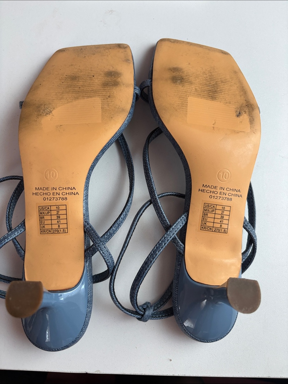 Forever 21 Denim-Look Strappy Square-Toe Sandals - Blue - Picture 4 of 8